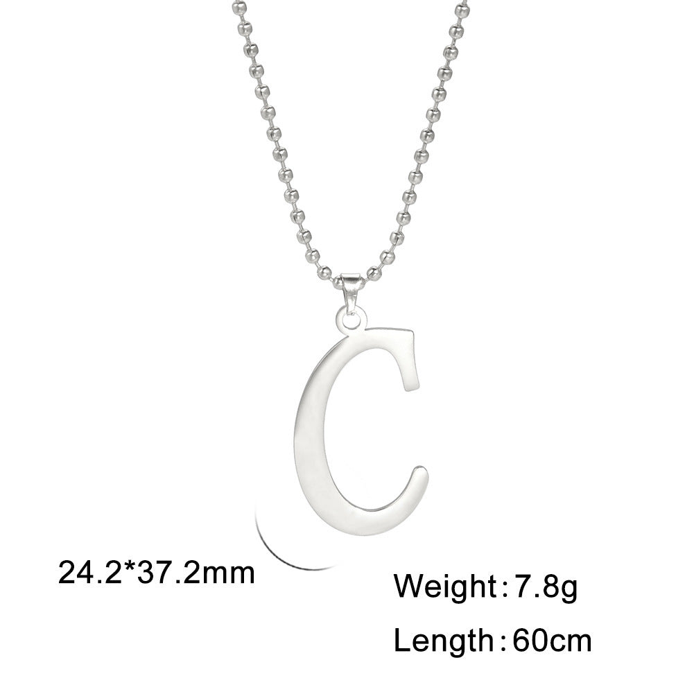 Polished Cut Steel Color 26 Letters Pendant Stainless Steel Necklace