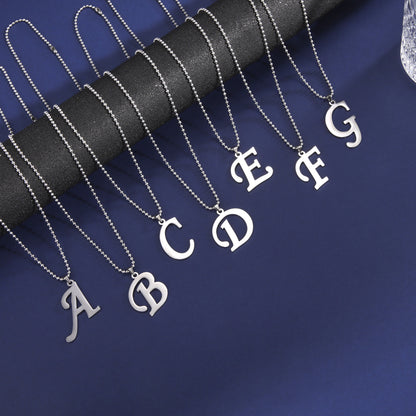 Polished Cut Steel Color 26 Letters Pendant Stainless Steel Necklace