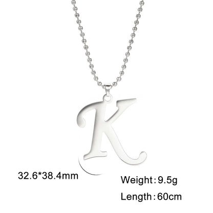 Polished Cut Steel Color 26 Letters Pendant Stainless Steel Necklace