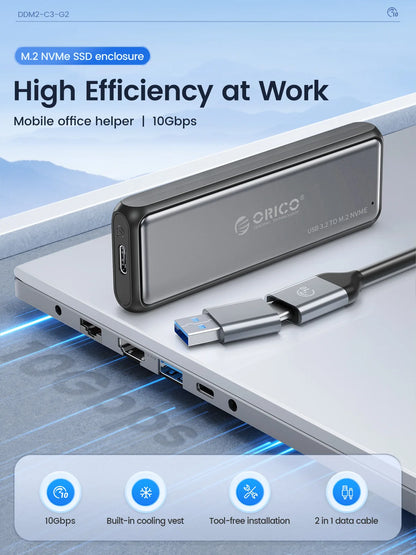 ORICO NVMe SATA Aluminum M.2 SSD Enclosure 10Gbps Tool Free M2 SSD Enclosure Solid State Drive Case Laptop Computer Accessories