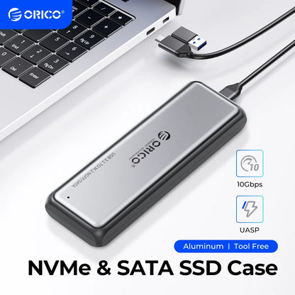 ORICO NVMe SATA Aluminum M.2 SSD Enclosure 10Gbps Tool Free M2 SSD Enclosure Solid State Drive Case Laptop Computer Accessories