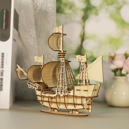 3D Wooden Puzzles Ocean Sailboat Model Kits Brainteaser Christmas/Birthday Gifts for Adults and Teens handmade