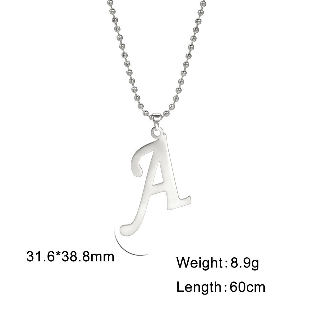 Polished Cut Steel Color 26 Letters Pendant Stainless Steel Necklace