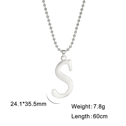 Polished Cut Steel Color 26 Letters Pendant Stainless Steel Necklace