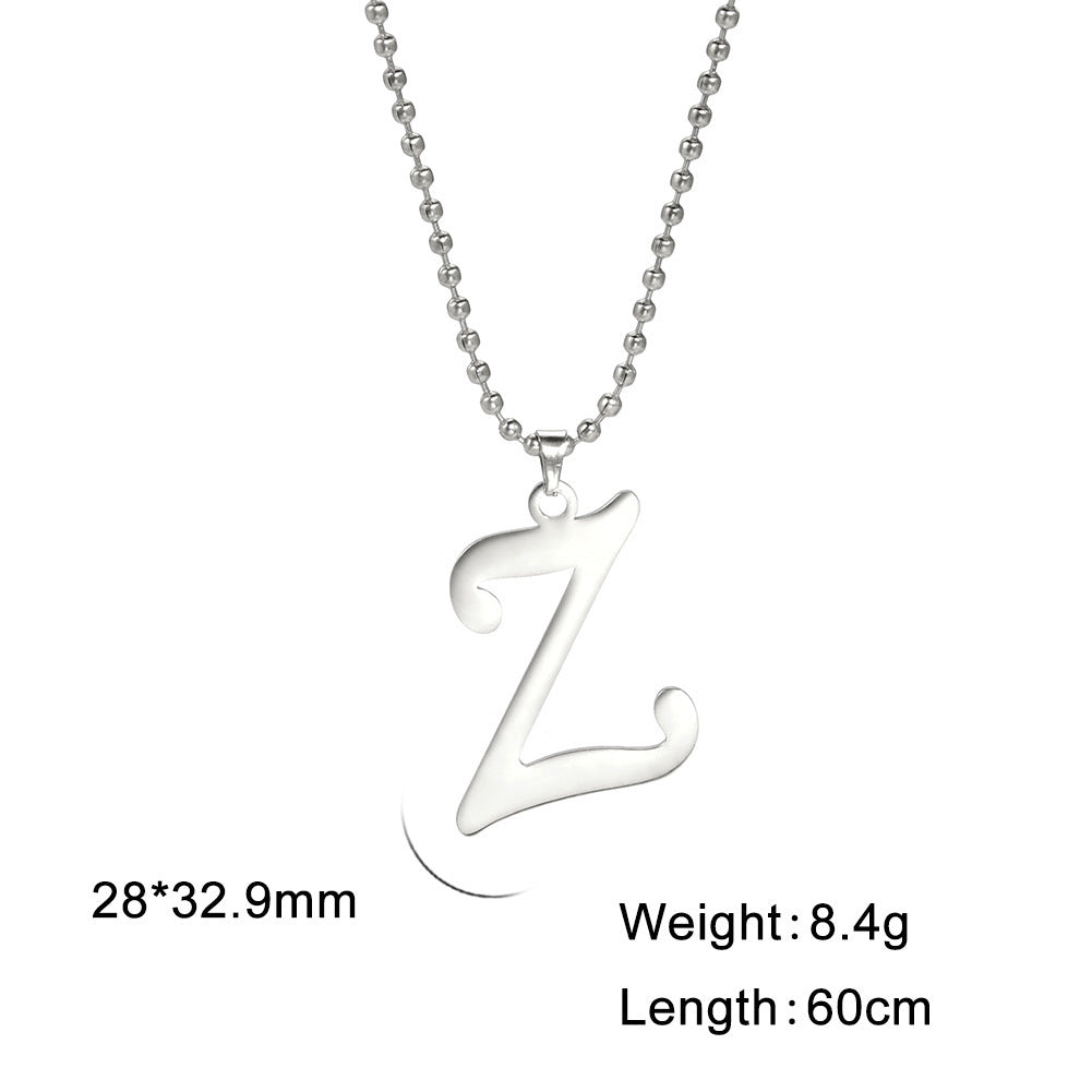 Polished Cut Steel Color 26 Letters Pendant Stainless Steel Necklace